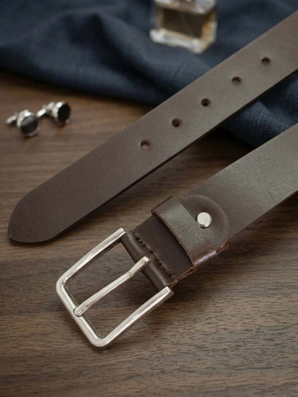 Men Genuien Leather Casual Jeans Belt wirh Heavy Silver Buckle - Picture 2 of 7